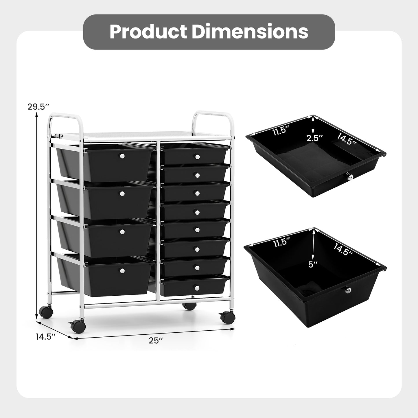 12-Drawer Utility Rolling Cart with Drawers Multi-Use Storage, Black File Cabinets at Gallery Canada