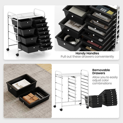12-Drawer Utility Rolling Cart with Drawers Multi-Use Storage, Black File Cabinets at Gallery Canada