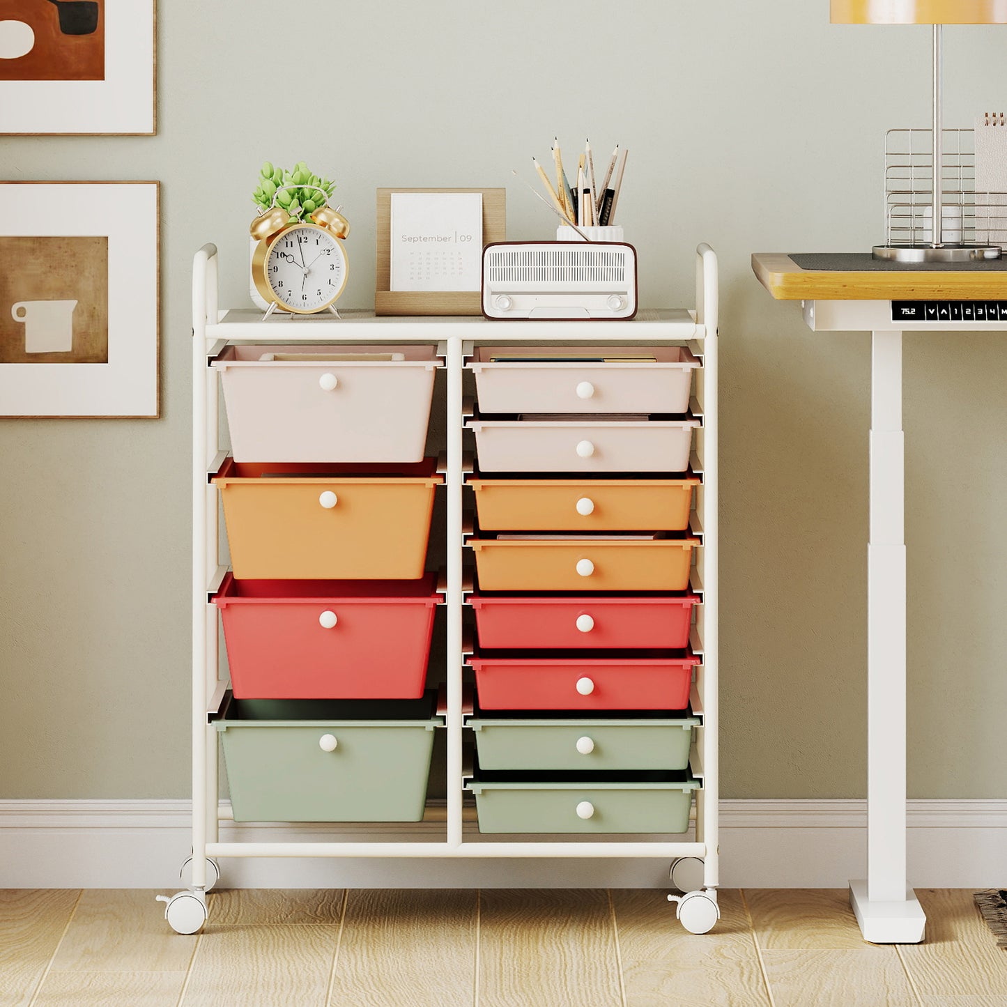 12-Drawer Utility Rolling Cart with Drawers Multi-Use Storage, Macaron File Cabinets at Gallery Canada