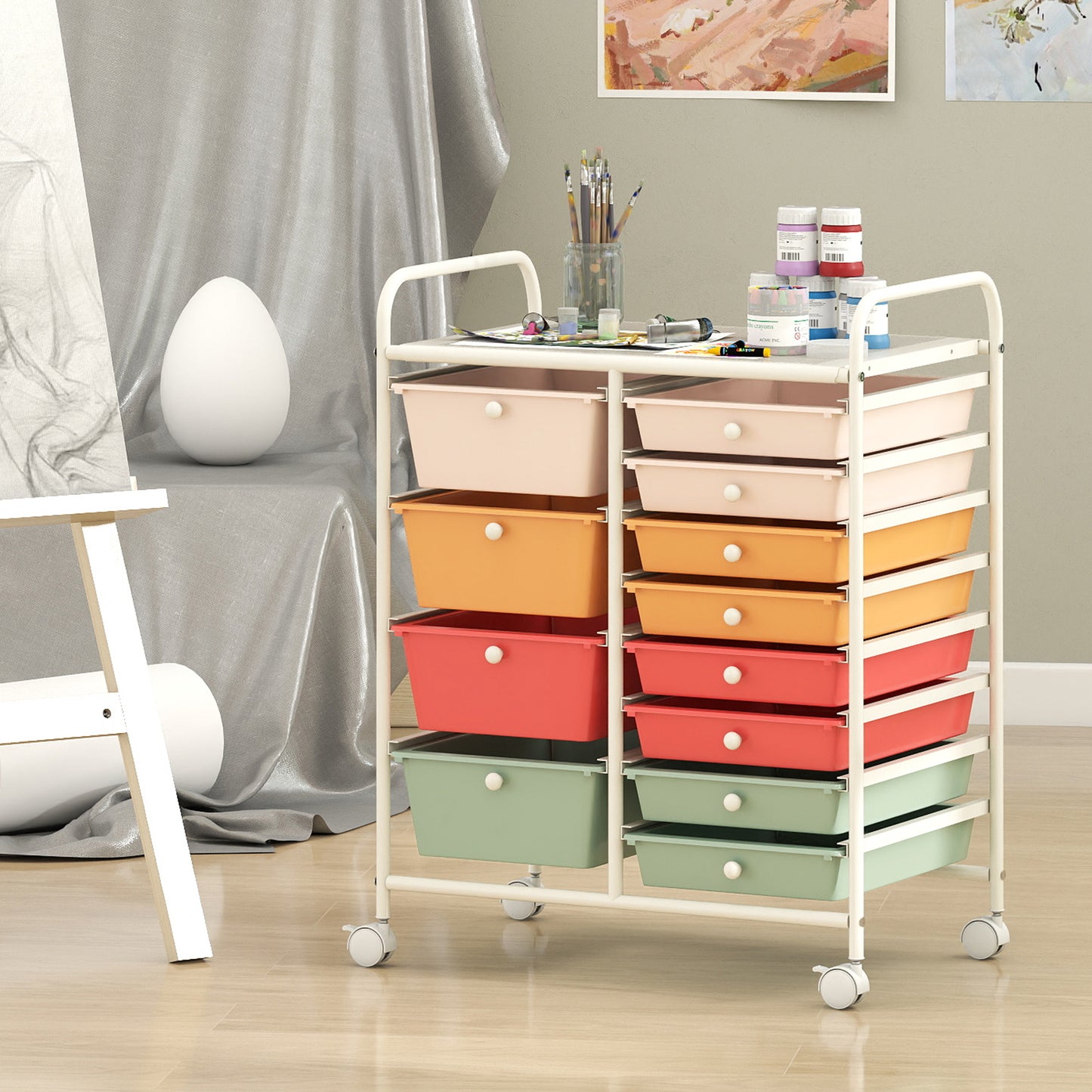 12-Drawer Utility Rolling Cart with Drawers Multi-Use Storage, Macaron File Cabinets at Gallery Canada