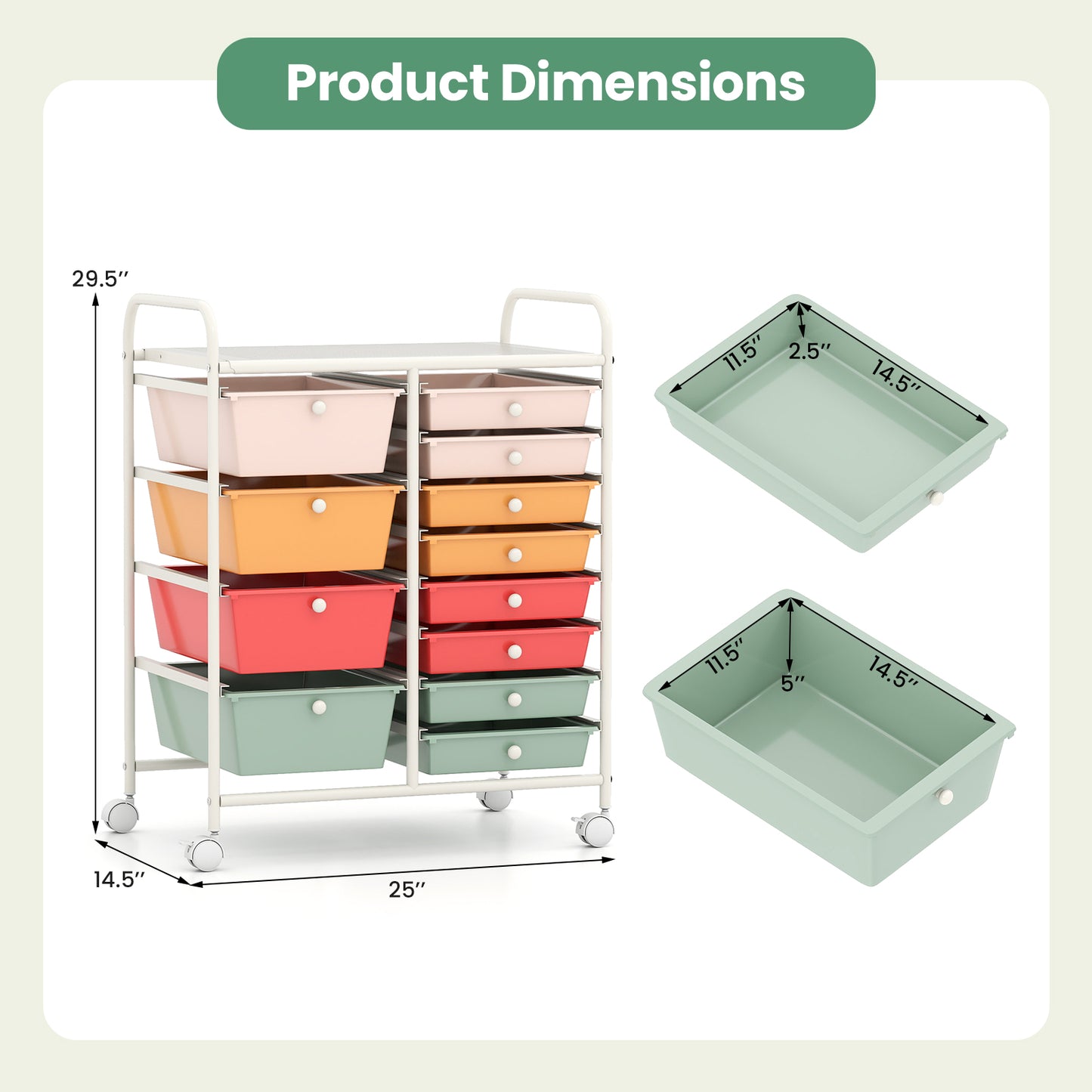 12-Drawer Utility Rolling Cart with Drawers Multi-Use Storage, Macaron File Cabinets at Gallery Canada