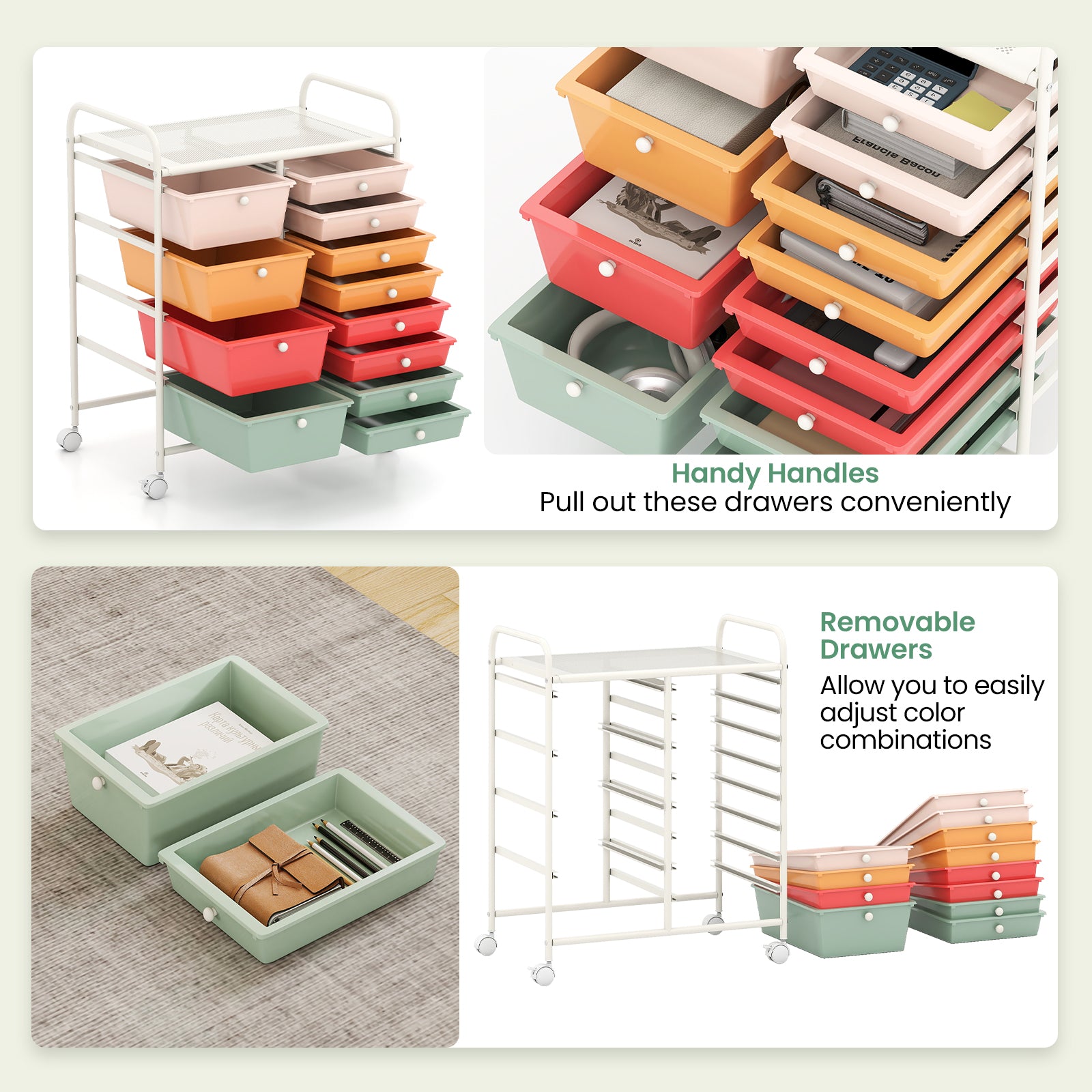 12-Drawer Utility Rolling Cart with Drawers Multi-Use Storage, Macaron File Cabinets at Gallery Canada