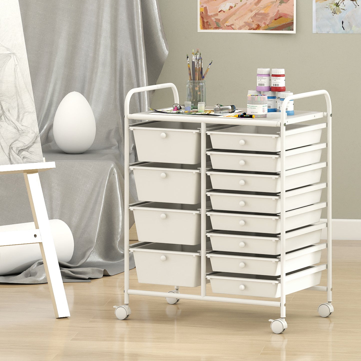 12-Drawer Utility Rolling Cart with Drawers Multi-Use Storage, White File Cabinets at Gallery Canada