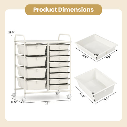 12-Drawer Utility Rolling Cart with Drawers Multi-Use Storage, White File Cabinets at Gallery Canada