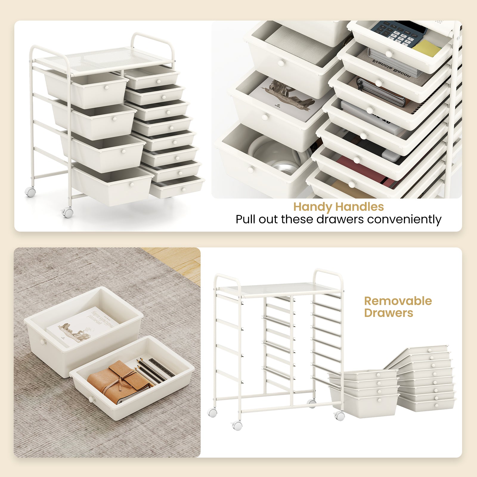 12-Drawer Utility Rolling Cart with Drawers Multi-Use Storage, White File Cabinets at Gallery Canada