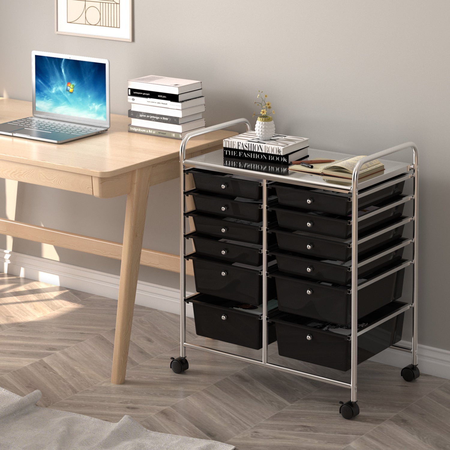 12 Storage Drawer Organizer Bins Rolling Cart, Black File Cabinets at Gallery Canada