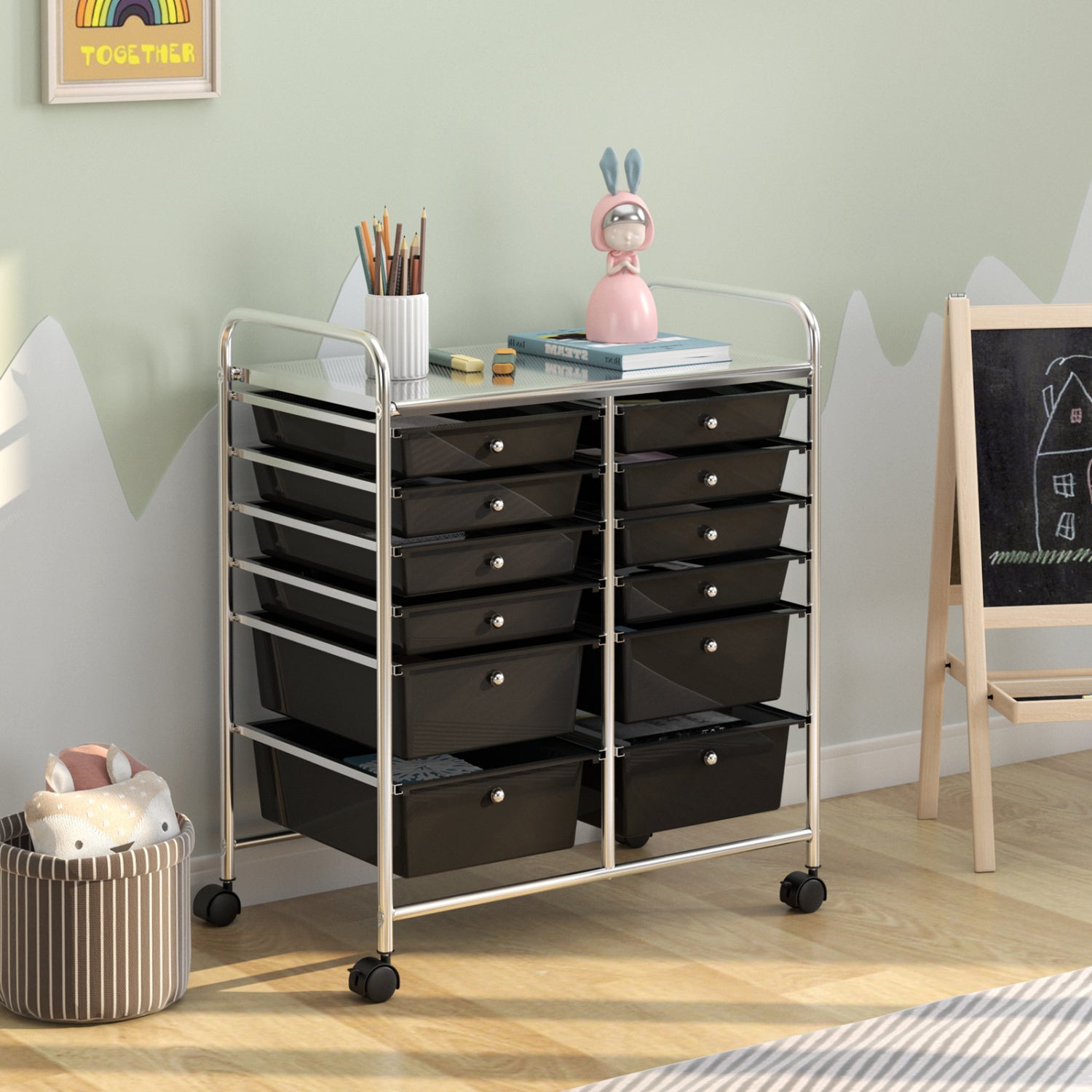 12 Storage Drawer Organizer Bins Rolling Cart, Black File Cabinets at Gallery Canada