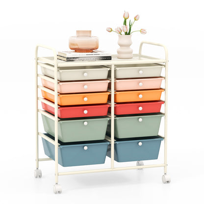 12 Drawers Rolling Storage Cart, Metal Frame, Lockable Wheels, Deep, Multicolor File Cabinets at Gallery Canada