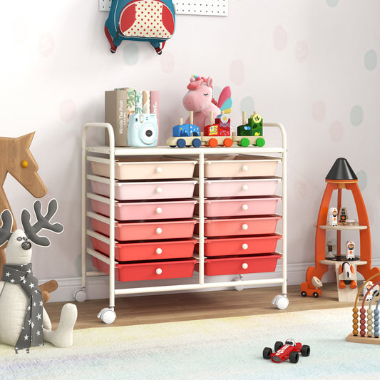 12 Drawers Rolling Storage Cart, Pink File Cabinets Pink at Gallery Canada
