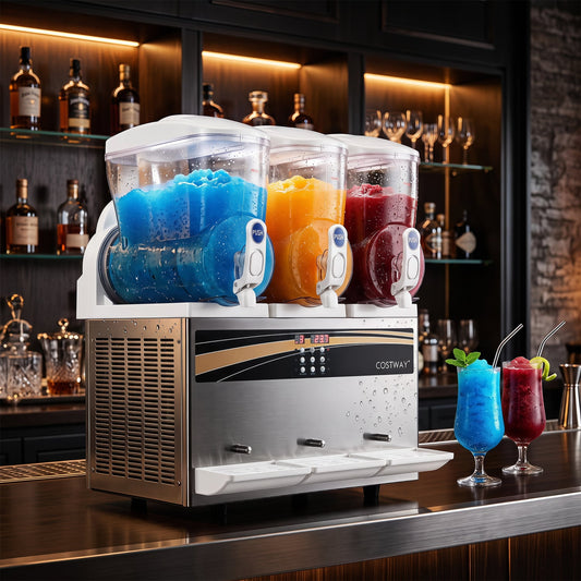 12 Gal Commercial Slushy Dispenser, 4 Gal x 3 Triple Tanks, Silver Ice Crushers & Shavers Silver at Gallery Canada