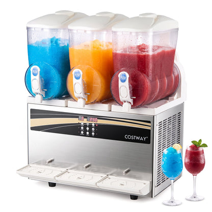 12 Gal Commercial Slushy Dispenser, 4 Gal x 3 Triple Tanks, Silver Ice Crushers & Shavers Silver at Gallery Canada