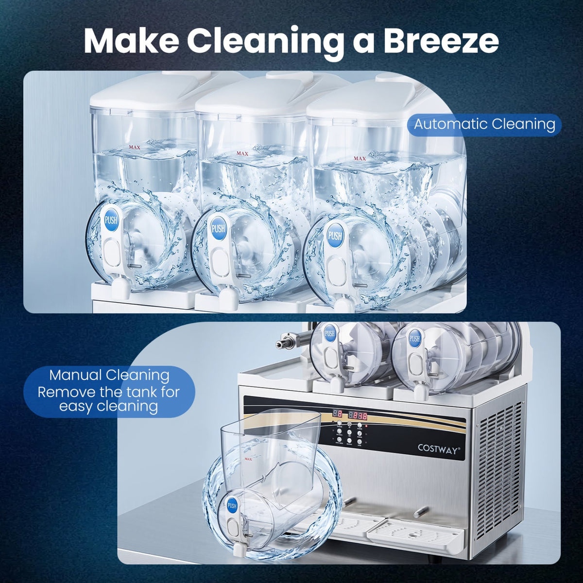 12 Gal Commercial Slushy Dispenser, 4 Gal x 3 Triple Tanks, Silver Ice Crushers & Shavers at Gallery Canada