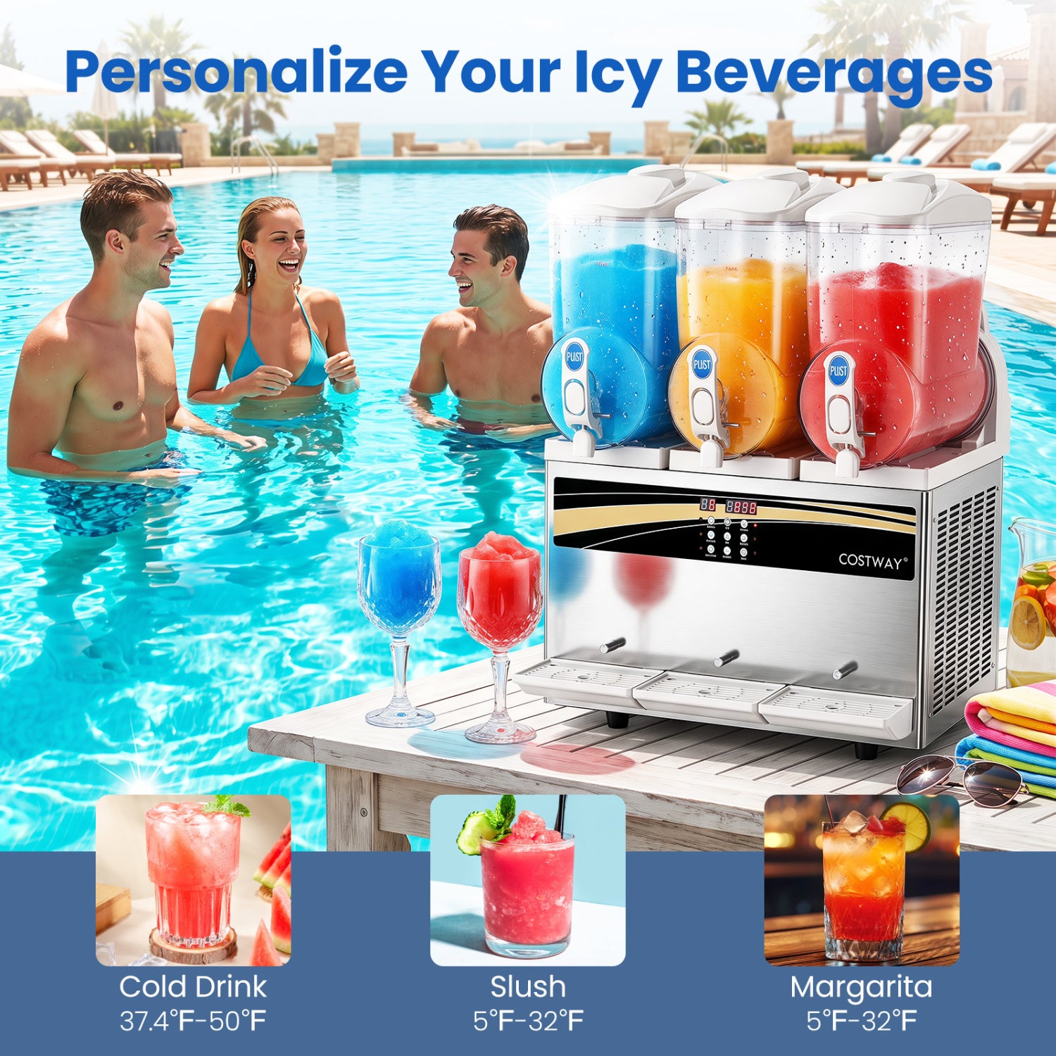 12 Gal Commercial Slushy Dispenser, 4 Gal x 3 Triple Tanks, Silver Ice Crushers & Shavers at Gallery Canada