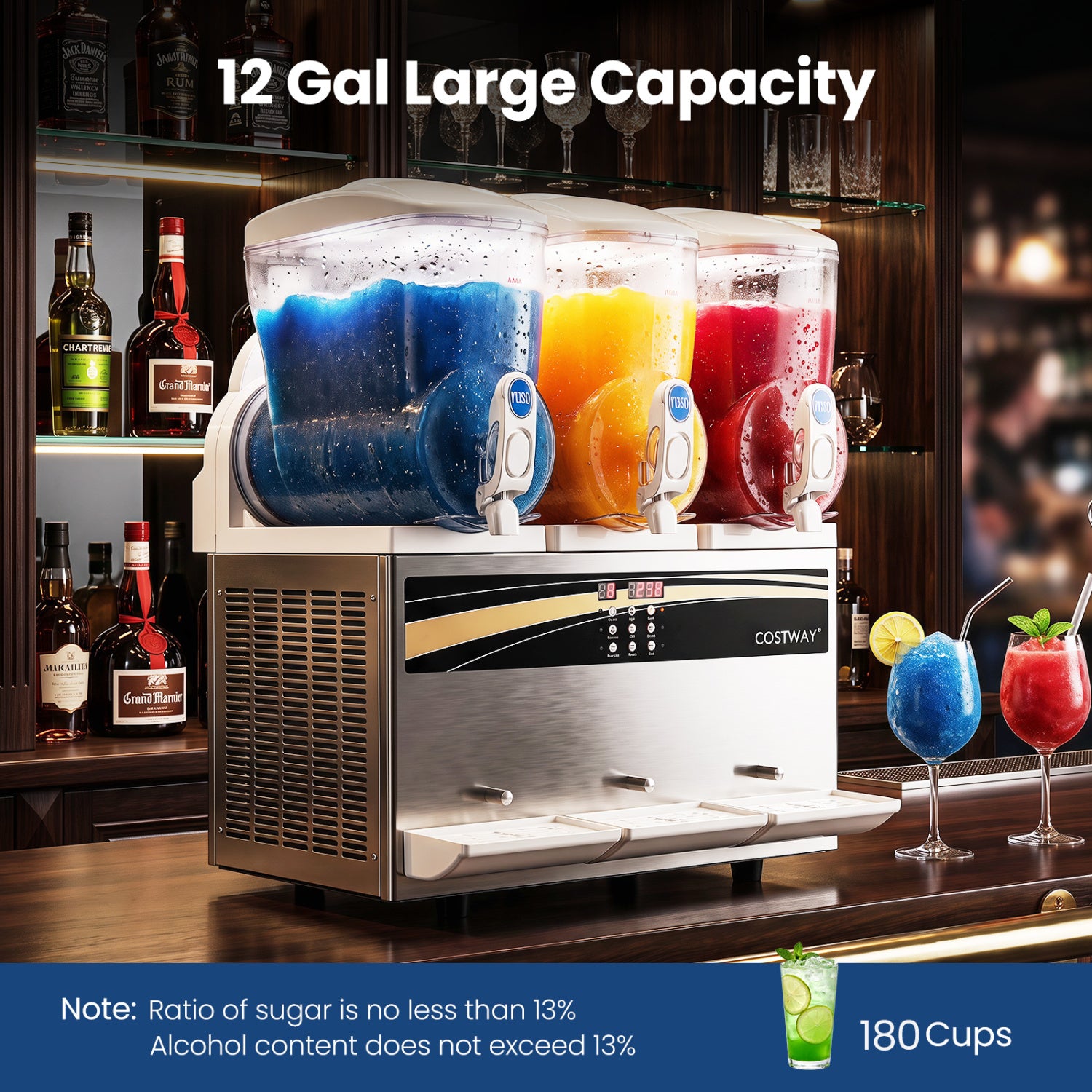 12 Gal Commercial Slushy Dispenser, 4 Gal x 3 Triple Tanks, Silver Ice Crushers & Shavers at Gallery Canada