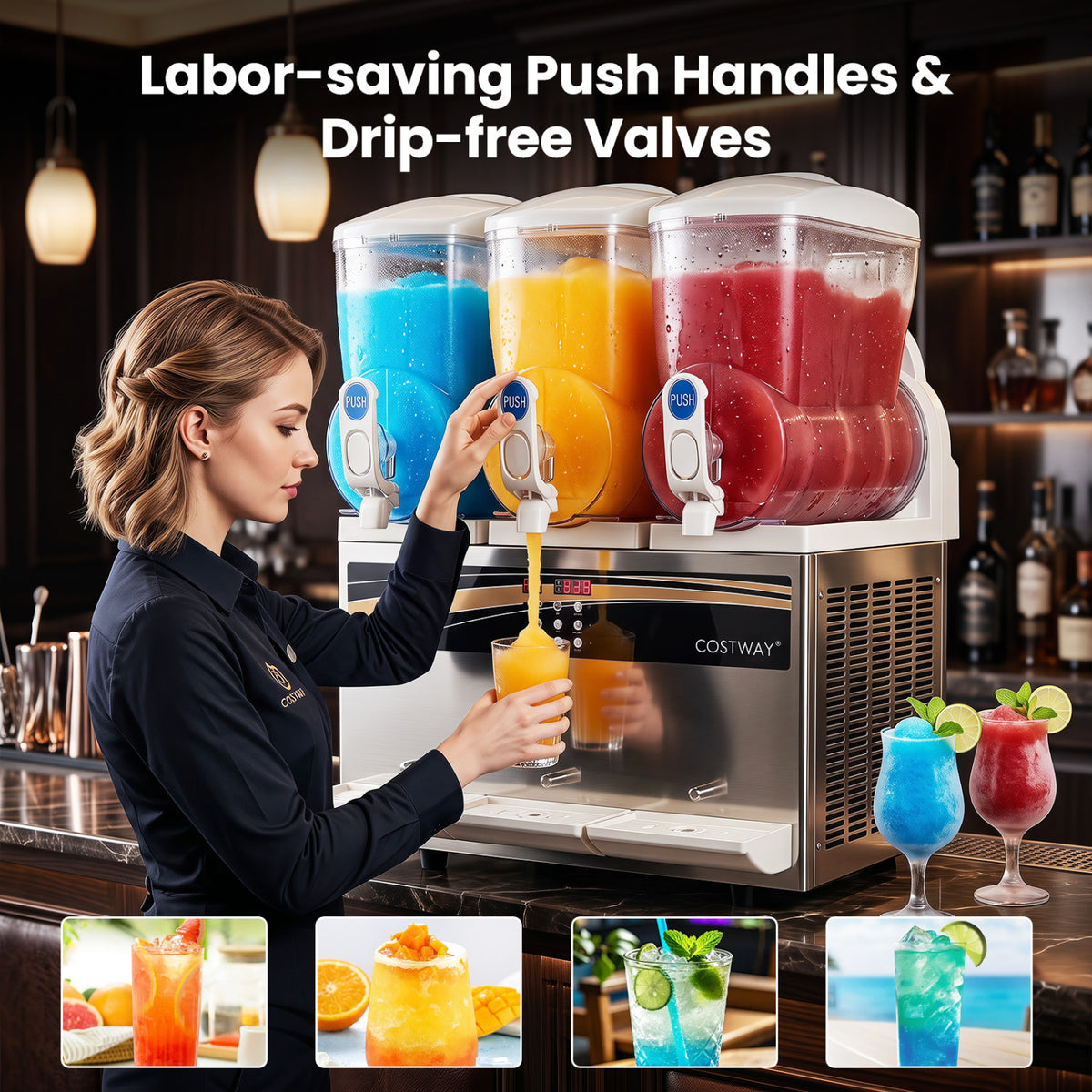 12 Gal Commercial Slushy Dispenser, 4 Gal x 3 Triple Tanks, Silver Ice Crushers & Shavers at Gallery Canada