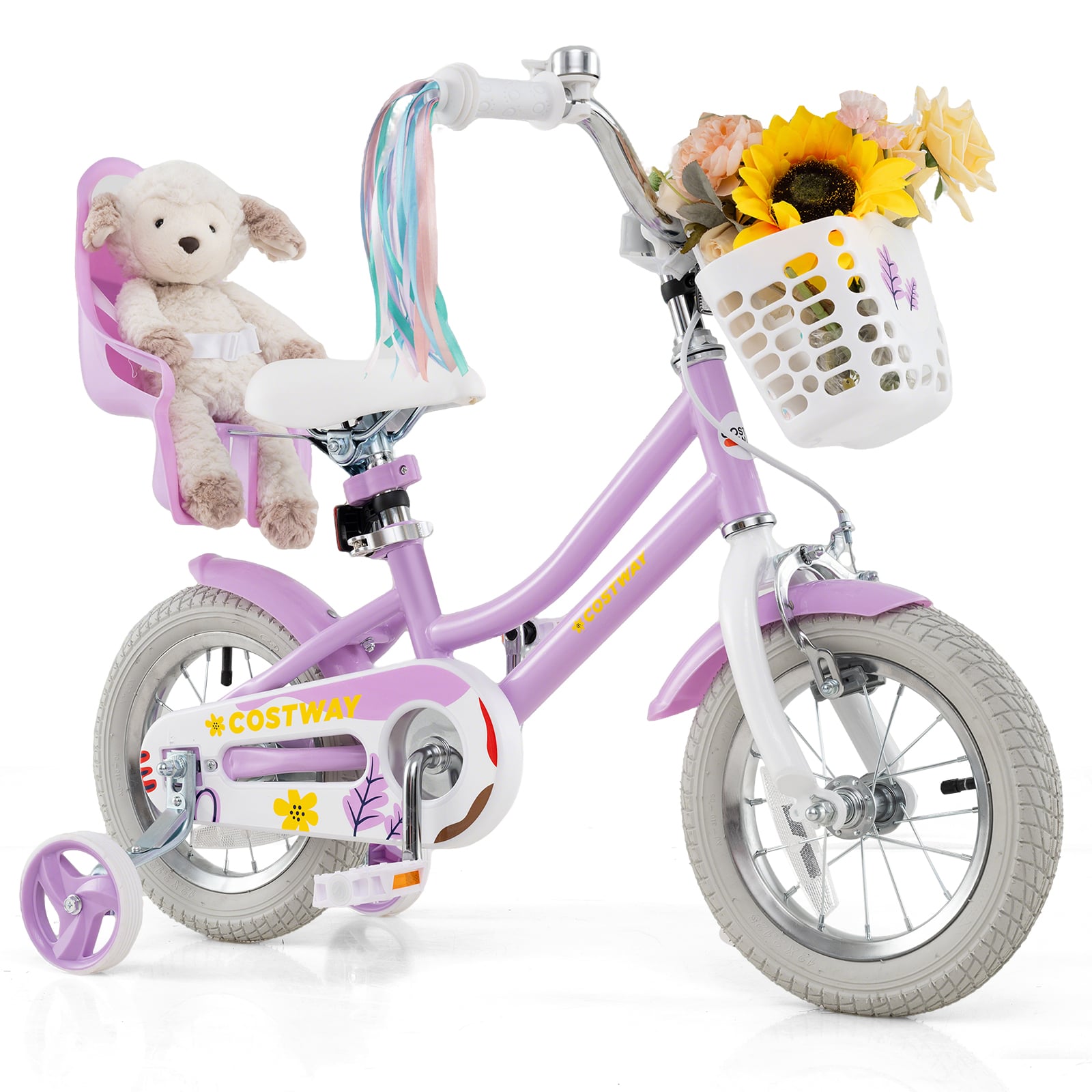 12 Inch Girls Bike, With Doll Seat And Streamers, For Ages 3-4, Purple Kids Bike Purple at Gallery Canada