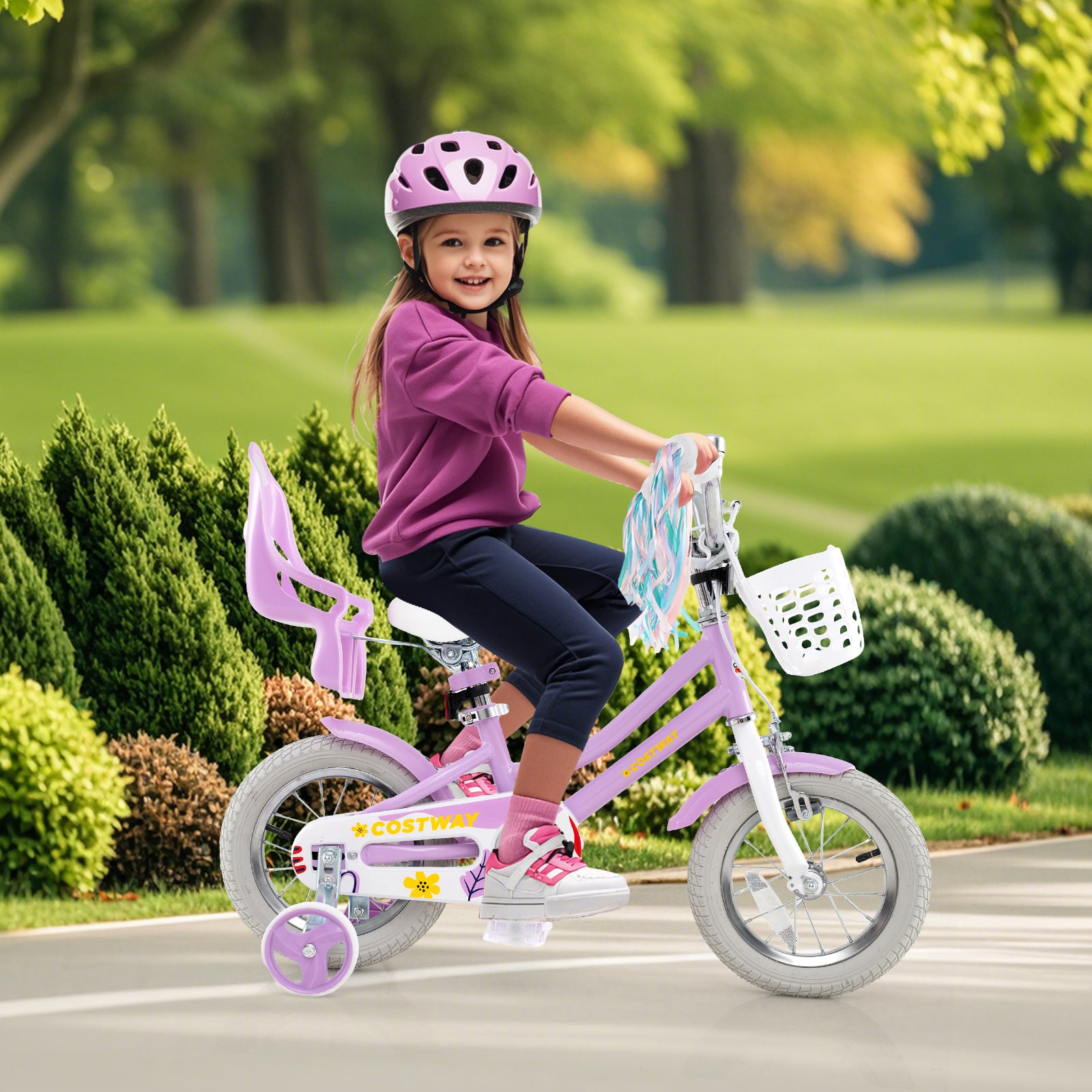 12 Inch Girls Bike, With Doll Seat And Streamers, For Ages 3-4, Purple Kids Bike at Gallery Canada