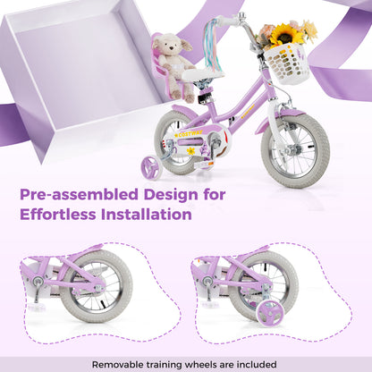 12 Inch Girls Bike, With Doll Seat And Streamers, For Ages 3-4, Purple Kids Bike at Gallery Canada