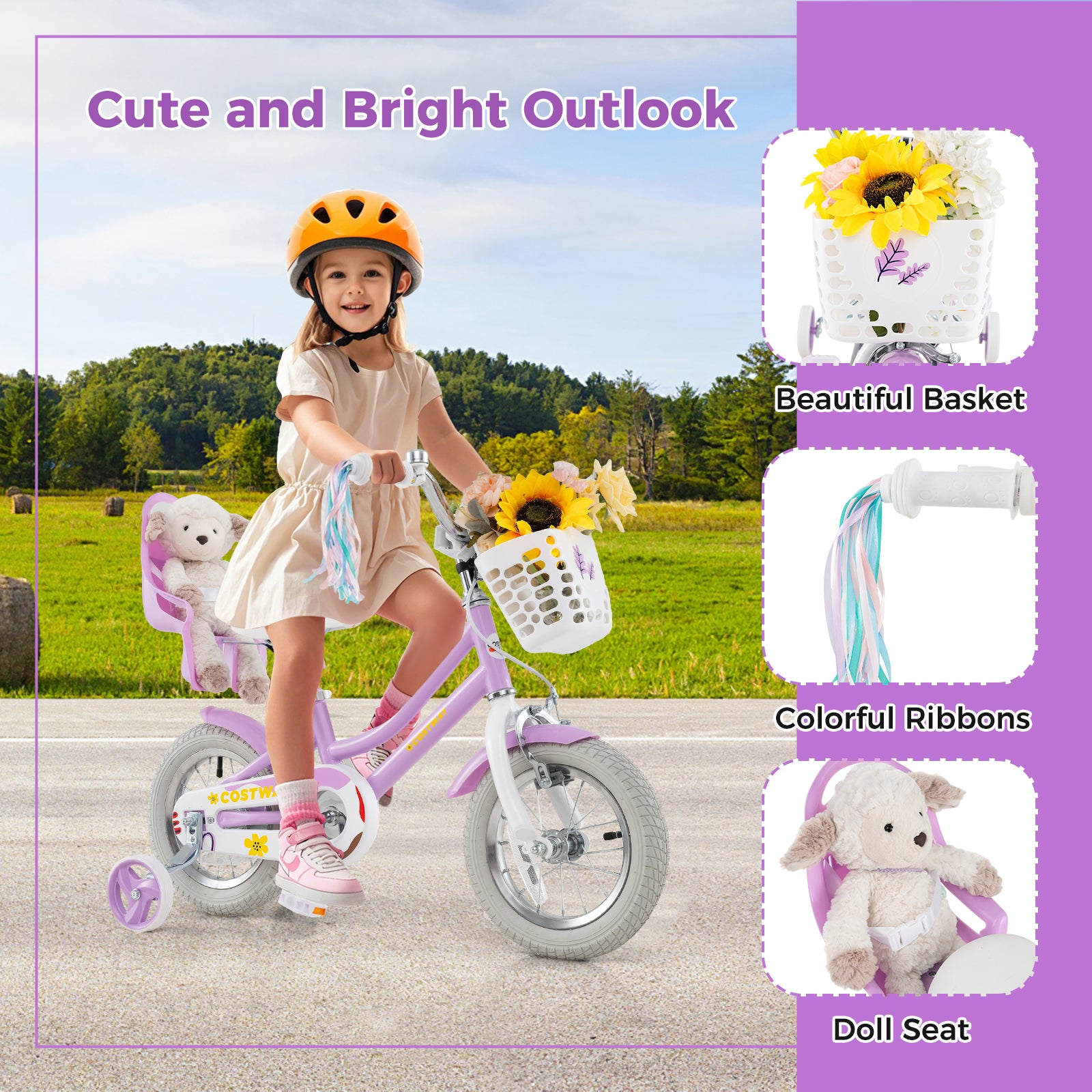 12 Inch Girls Bike, With Doll Seat And Streamers, For Ages 3-4, Purple Kids Bike at Gallery Canada