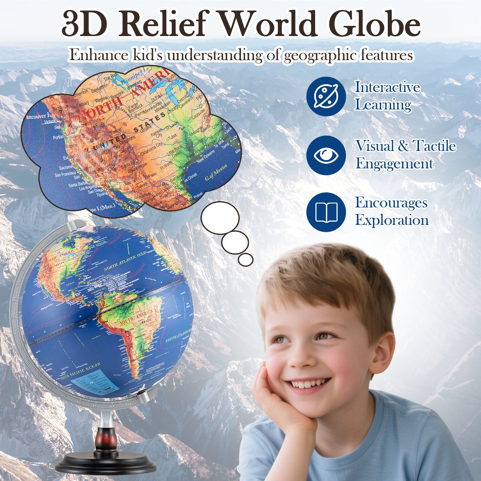 12 Inch Illuminated World Globe, Antique Night Lamp, Navy Learning Toys at Gallery Canada