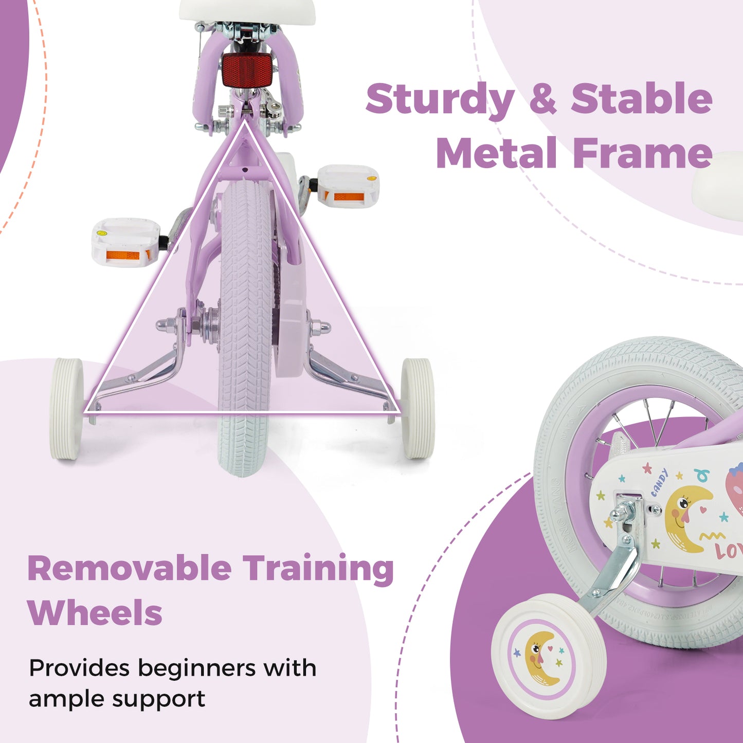 12 Inch Kids Bike Adjustable for 3-8 Years Old Children Purple - Stars & Moon, Purple Kids Bike at Gallery Canada