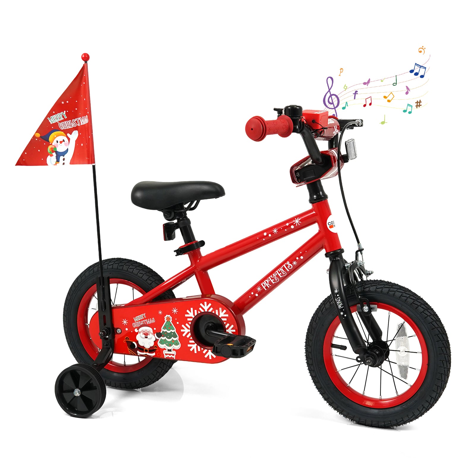 12 Inch Kids Bike Adjustable with Christmas Music & Flag for Aged 3-5 Years Old, Red Kids Bike Red at Gallery Canada