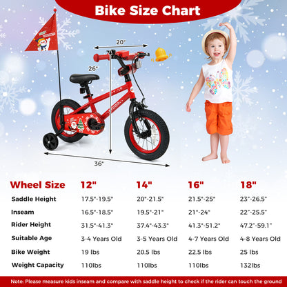 12 Inch Kids Bike Adjustable with Christmas Music & Flag for Aged 3-5 Years Old, Red Kids Bike at Gallery Canada