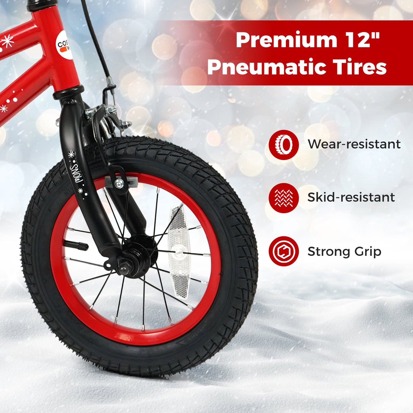 12 Inch Kids Bike Adjustable with Christmas Music & Flag for Aged 3-5 Years Old, Red Kids Bike at Gallery Canada