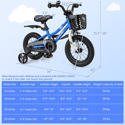 12 Inch Kids Bike With Training Wheels, 3-4 Years Old, Navy Kids Bike at Gallery Canada
