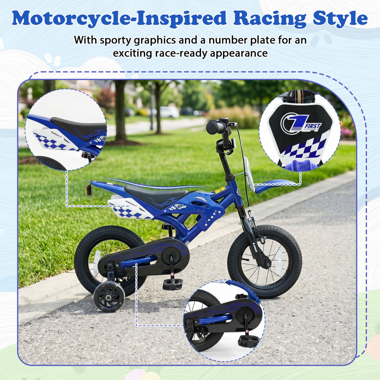 12 Inch Kids Bike, Motorcycle Inspired, Ages 3-4, Blue Kids Bike at Gallery Canada