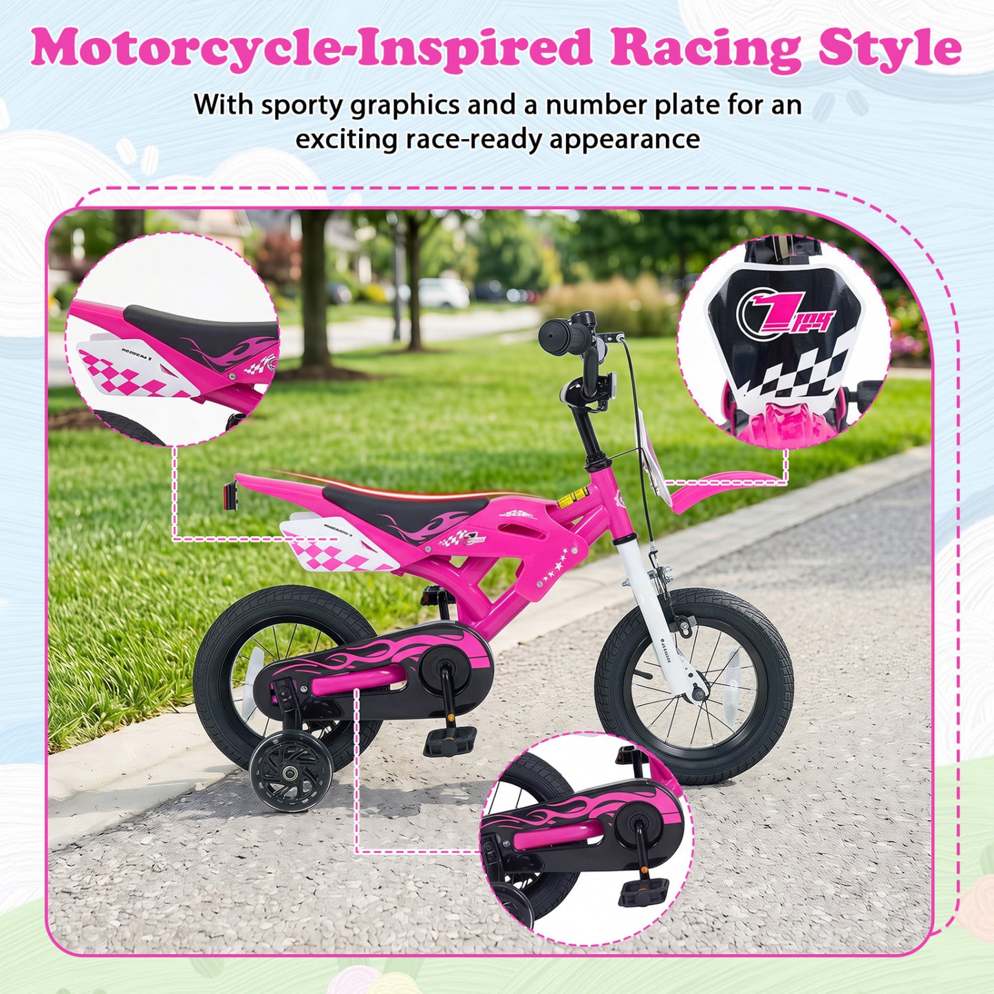 12 Inch Kids Bike Motorcycle-Style for Ages 3-4, Pink Kids Bike at Gallery Canada