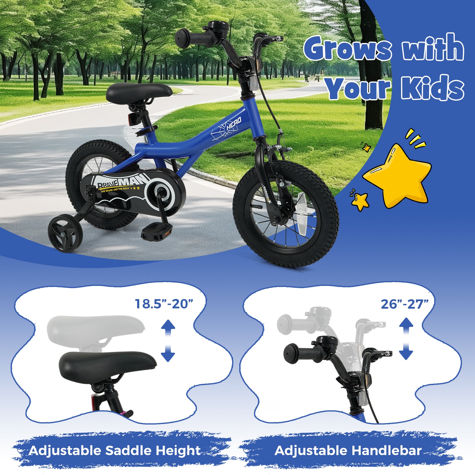 12-Inch Kids Bike, Removable Training Wheels, Navy Kids Bike at Gallery Canada