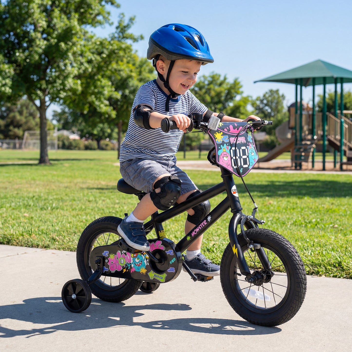 12 Inch Kids Bike with Training Wheels for Ages 3-4 Years Old Black- Street Art Time, Black Kids Bike at Gallery Canada