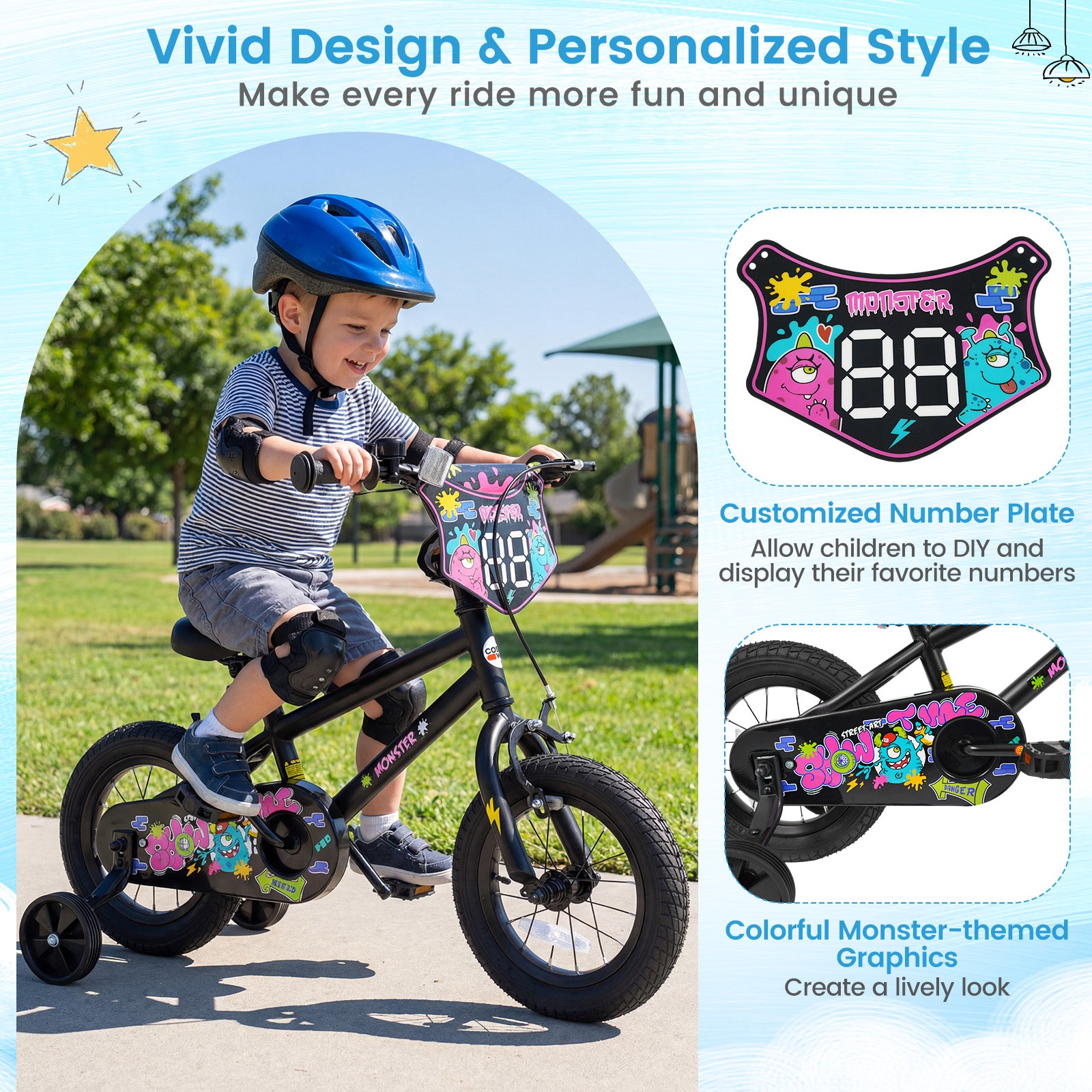12 Inch Kids Bike with Training Wheels for Ages 3-4 Years Old Black- Street Art Time, Black Kids Bike at Gallery Canada