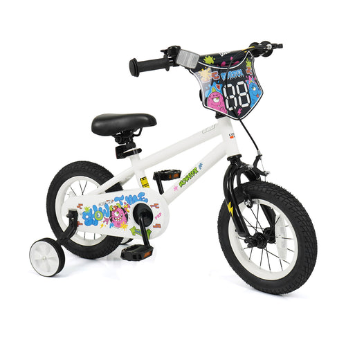 12 Inch Kids Bike with Training Wheels for Ages 3-4 Years Old White- Street Art Time, White