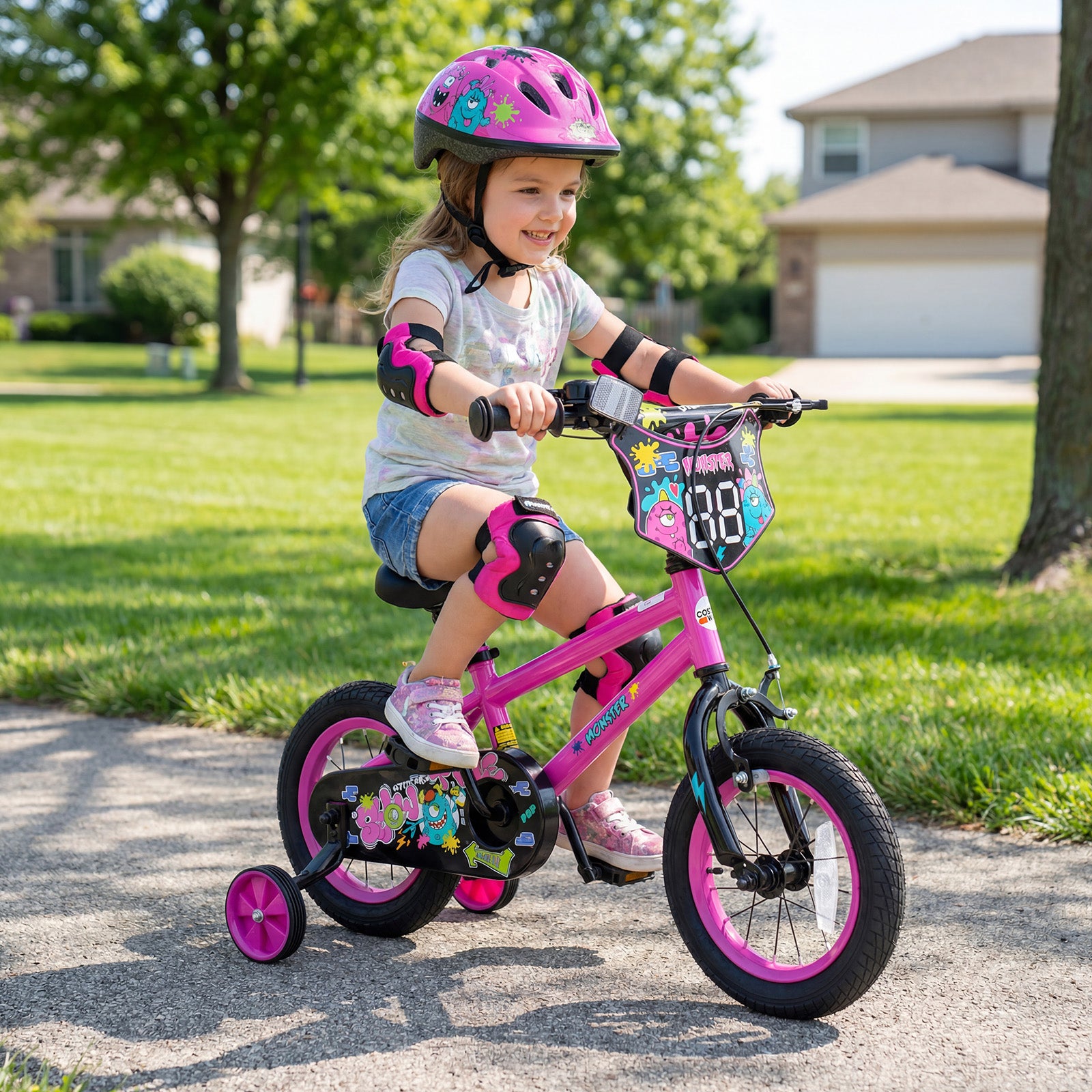 12 Inch Kids Bike with Training Wheels for Ages 3-4 Years Old Pink- Street Art Time, Pink Kids Bike at Gallery Canada