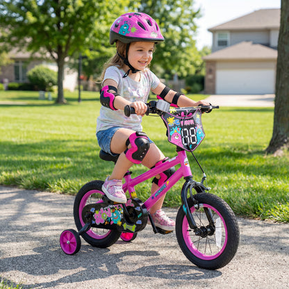 12 Inch Kids Bike with Training Wheels for Ages 3-4 Years Old Pink- Street Art Time, Pink Kids Bike at Gallery Canada