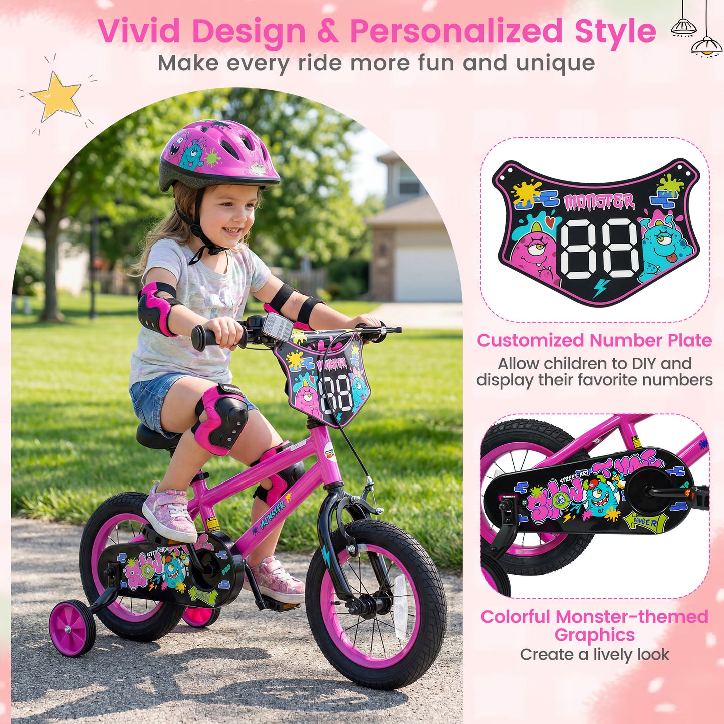 12 Inch Kids Bike with Training Wheels for Ages 3-4 Years Old Pink- Street Art Time, Pink Kids Bike at Gallery Canada