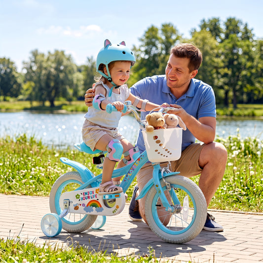 Girls Bike for 3-4 Years, Training Wheels, Basket, Blue Kids Bike Blue at Gallery Canada