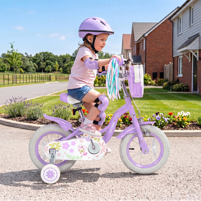 12 Inch Girls Bike with Front Bag, Streamers, Purple Kids Bike at Gallery Canada