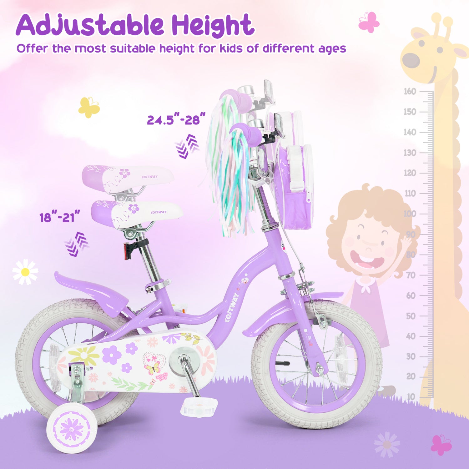12 Inch Girls Bike with Front Bag, Streamers, Purple Kids Bike at Gallery Canada