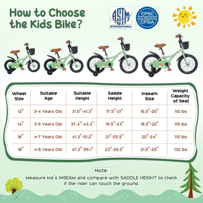 12 Inches Girls Bike for 3-8 Years, Basket, Spring Party, Green Kids Bike at Gallery Canada