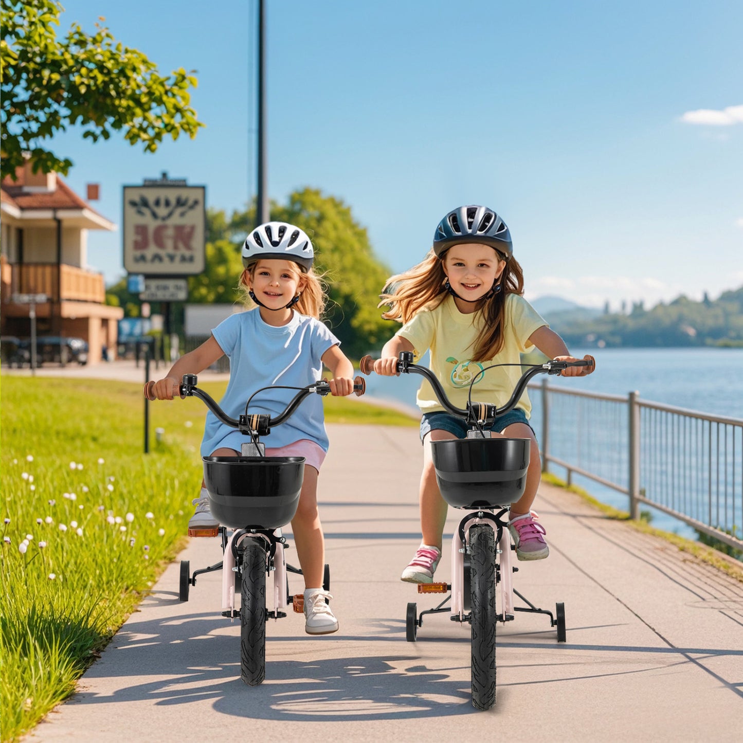 12 Inches Kids Bike With Basket, Adjustable Handlebar, Pink Kids Bike at Gallery Canada