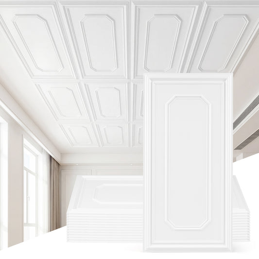 12 Pieces PVC Ceiling Tiles, Decorative Ceiling Covering Panels Decorative Accessories White at Gallery Canada