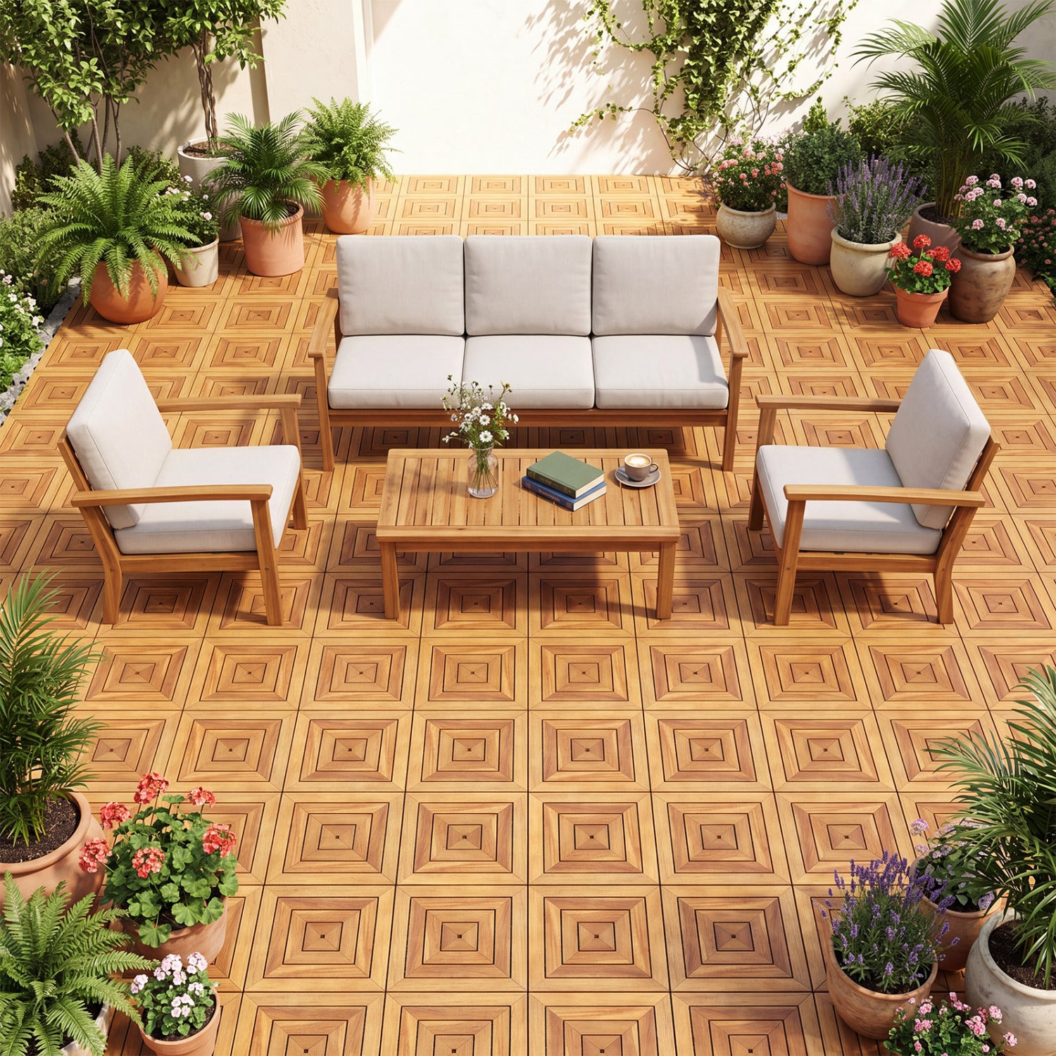 12 x 12 Inch 24 Pieces Acacia Wood Interlocking Deck Tiles with Waterproof Design, Natural Decorative Fencing & Flooring at Gallery Canada