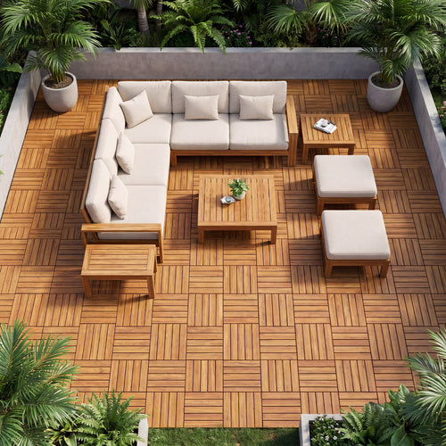 12 x 12 Inch 27 Pieces Acacia Wood Interlocking Deck Tiles with Waterproof Design, Natural