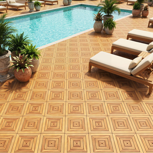12 x 12 Inch 48 Pieces Acacia Wood Interlocking Deck Tiles with Waterproof Design, Natural