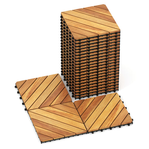 12 x 12 Inch 48 Pieces Acacia Wood Interlocking Deck Tiles with Waterproof Design, Natural
