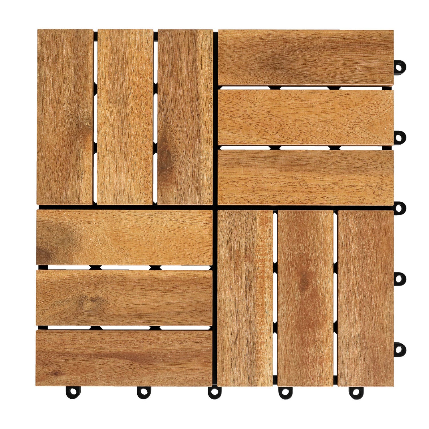 12 x 12 Inch 27 Piece Acacia Wood Interlocking Deck Tiles with Waterproof Design Set of 2, Natural Decorative Fencing & Flooring at Gallery Canada
