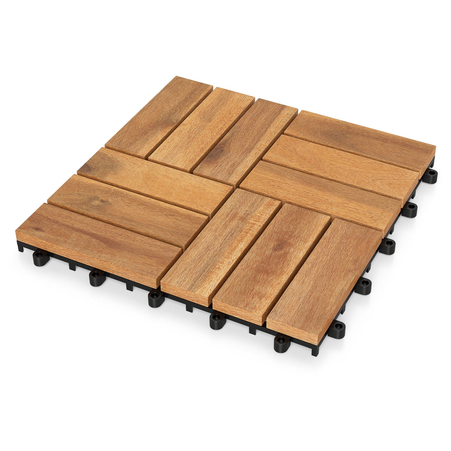 12 x 12 Inch 27 Piece Acacia Wood Interlocking Deck Tiles with Waterproof Design Set of 2, Natural Decorative Fencing & Flooring at Gallery Canada